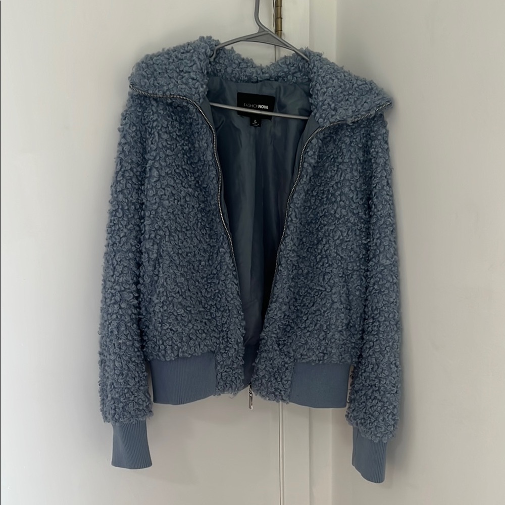 Fashion Nova Cozy Blue Teddy Jacket